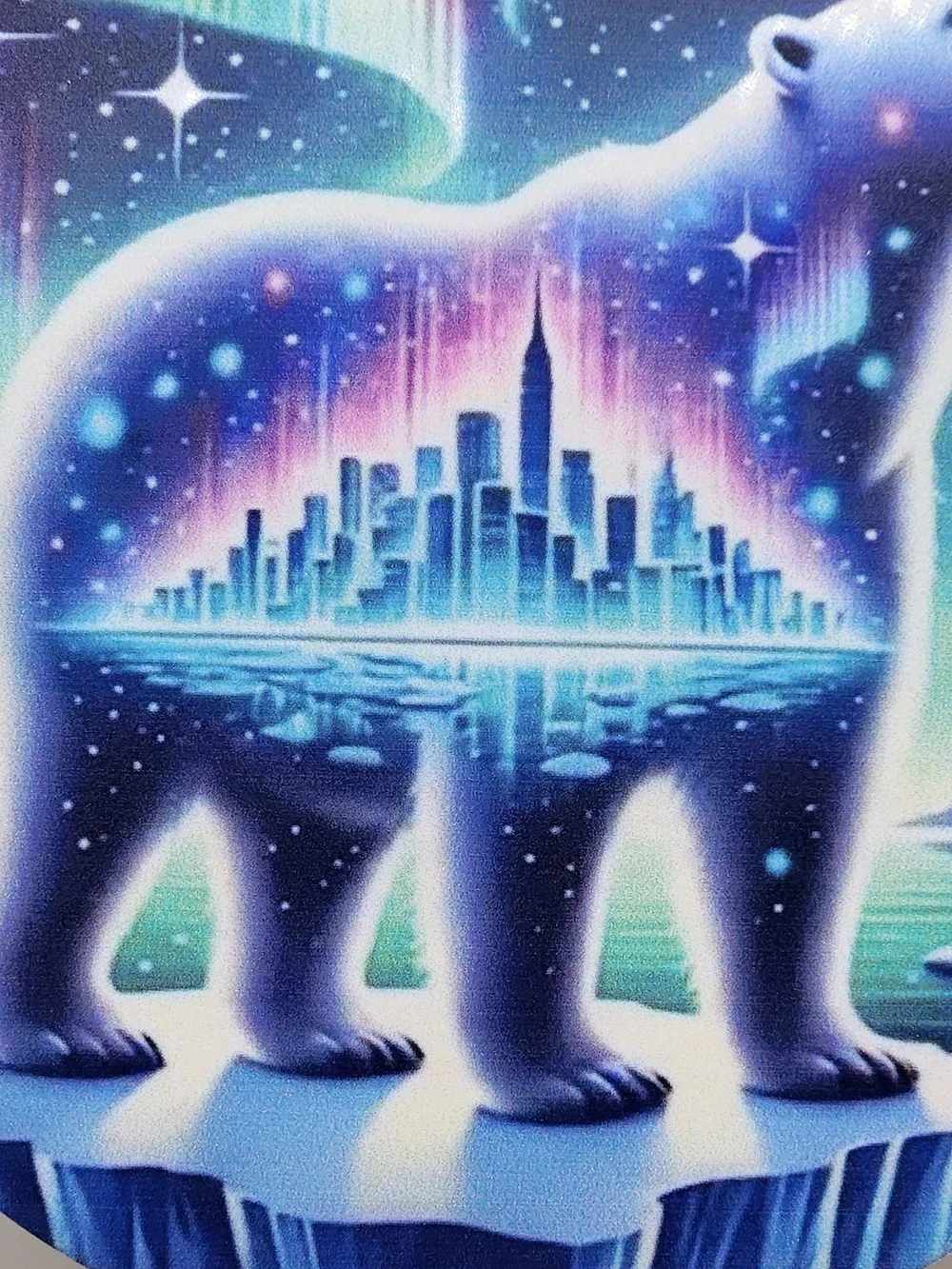 Aurora Polar Bear Northern Lights Cityscape Round Metal Wall Sign